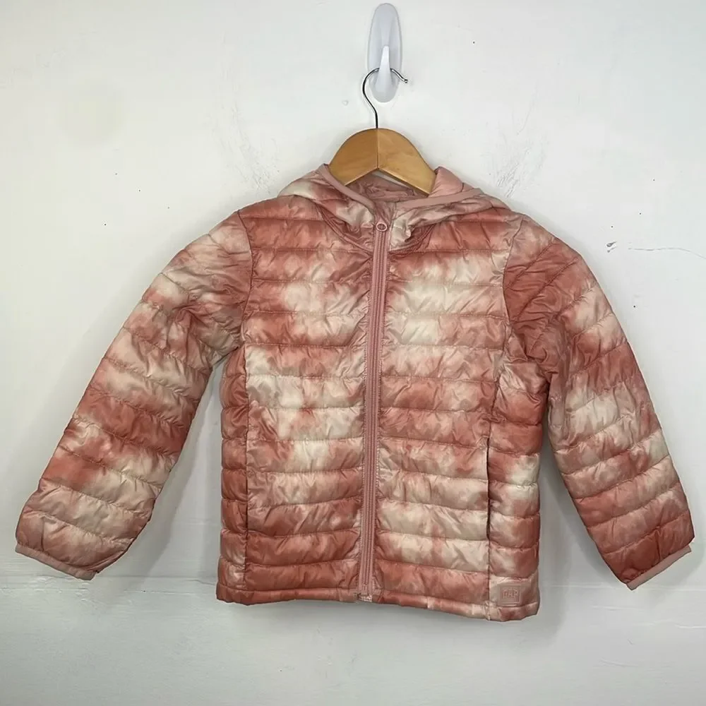 Gap Kids 100% Recycled Polyester Cold Control Puffer Jacket Pink Tie Dye size XS